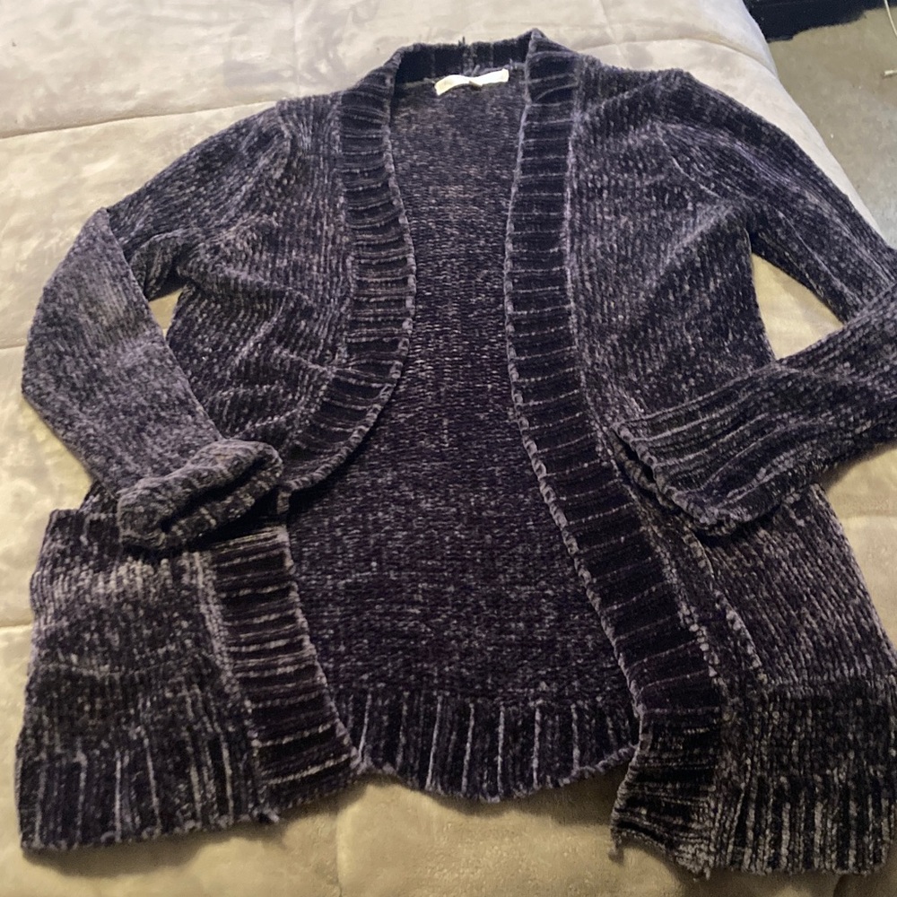 Plush Open-Front Chenille Cardigan - Deep Heather
